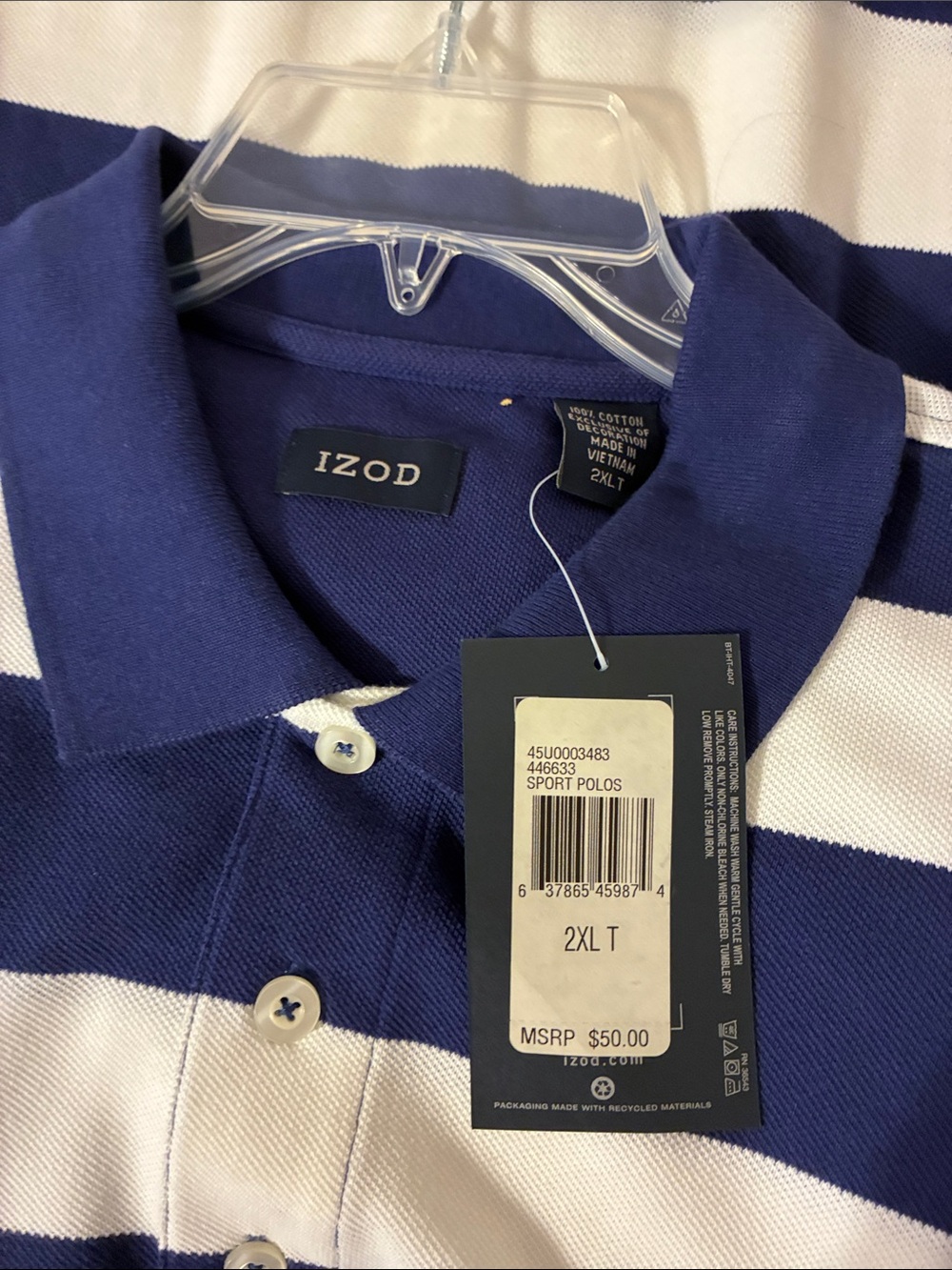 Lot of 3 NWT Izod Men’s Pink Polo with Thin Blue Stripes - Picture 3 of 4